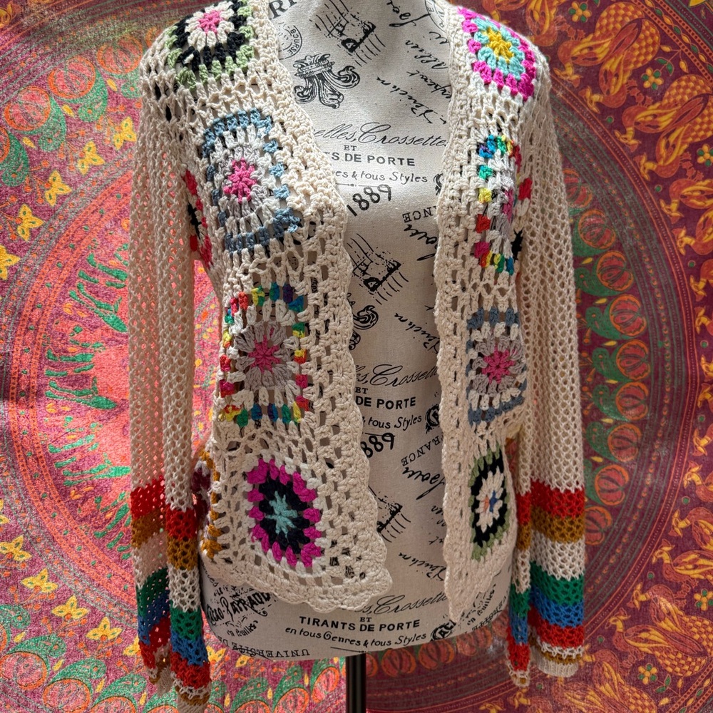 Colorful Crochet Open-Front Sweater - Picture 3 of 5